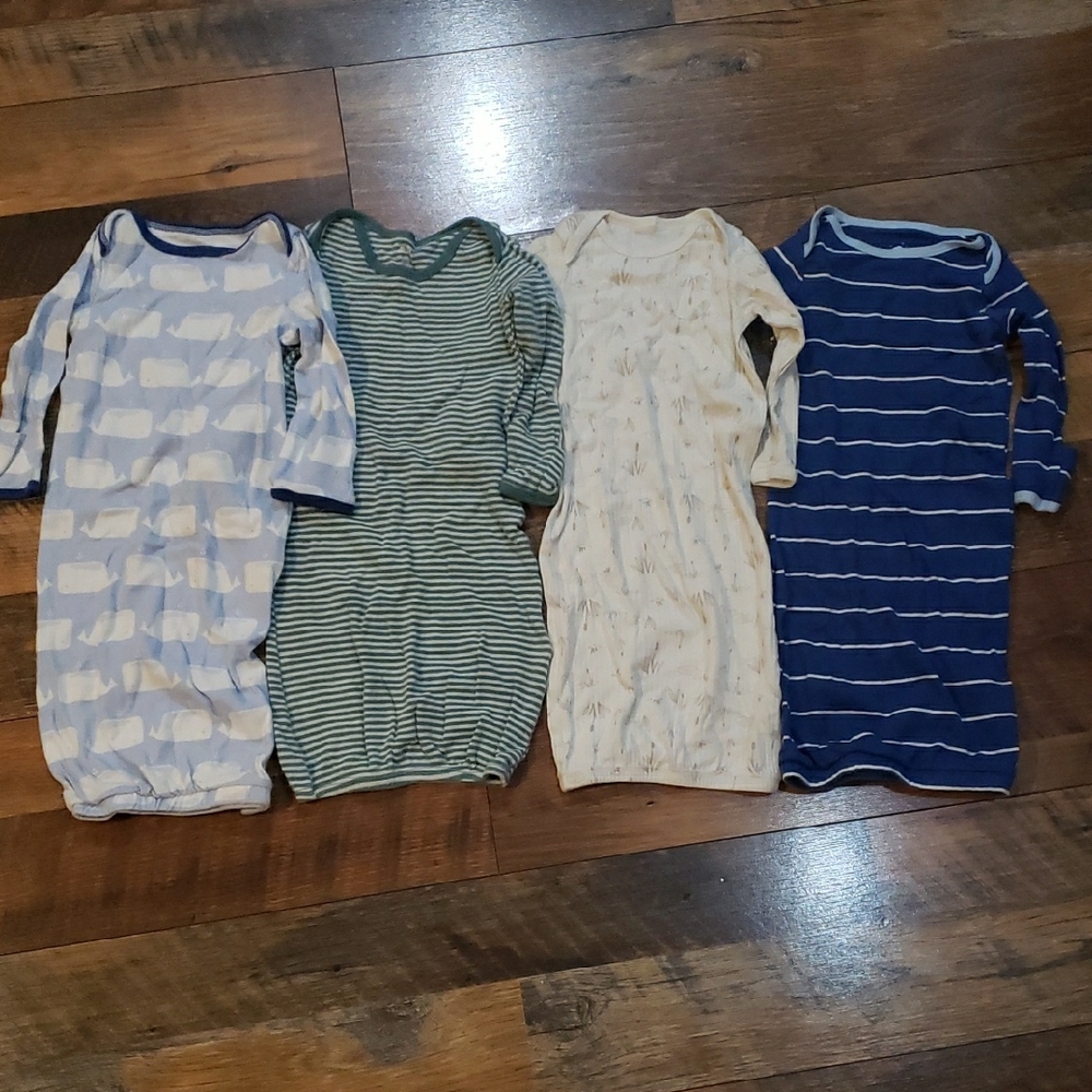 Set of 4 Long Sleeve Baby Gowns - Blue, Green, Cream Stripes & Whale Print